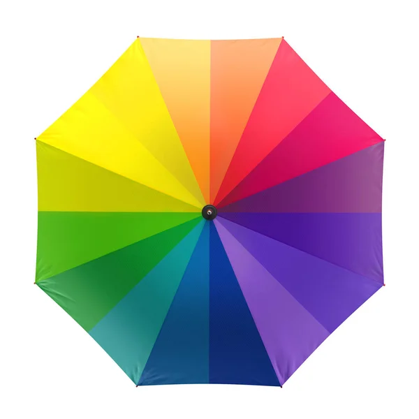 Ομπρέλα πολύχρωμο ουράνιο τόξο που απομονώνονται σε λευκό φόντο. 3D απεικόνιση . — Φωτογραφία Αρχείου