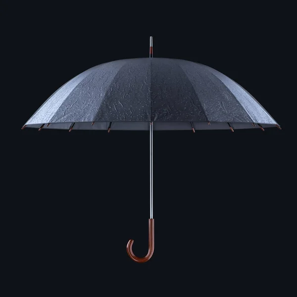 暗いスタジオの背景に分離された雨の滴と傘. — ストック写真