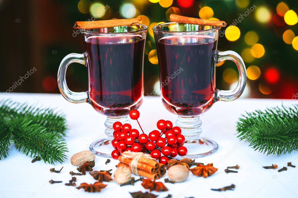 Beautiful two glasses of mulled wine