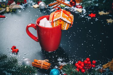Marshmallow fincan ile Noel arka plan