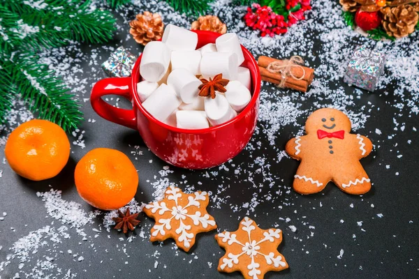 Christmas cookies and fir festive decoration — Stock Photo, Image