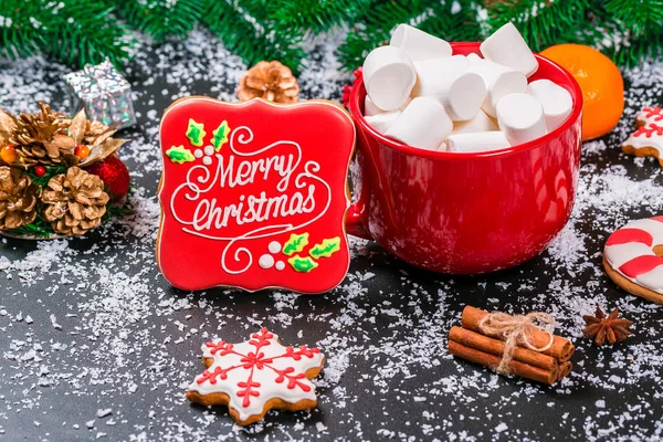 Ciasteczka świąteczne i jodła Świąteczna Dekoracja — Zdjęcie stockowe