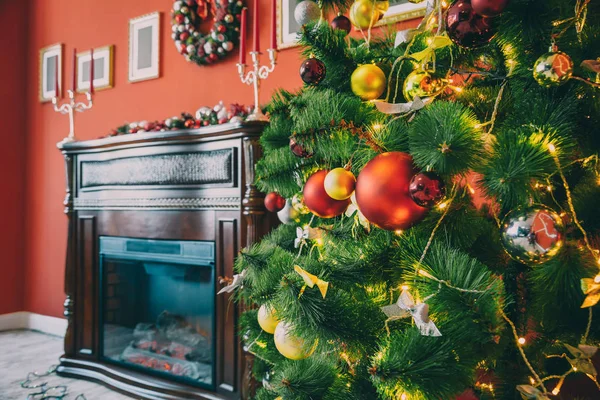 Room with decorated Christmas tree