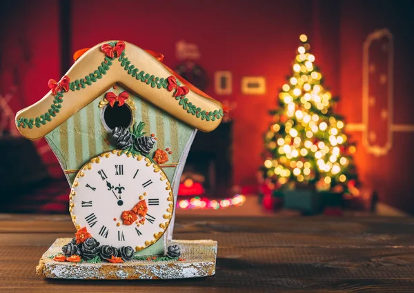 Gingerbread house with clock — Stock Photo, Image
