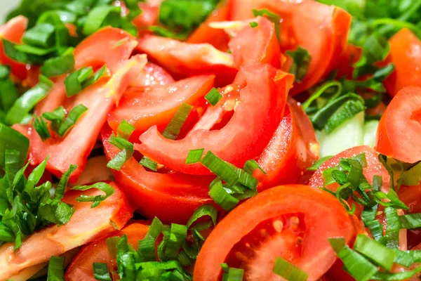 绿色的洋葱番茄沙拉 — 图库照片