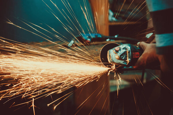 Sparks during cutting of metal 