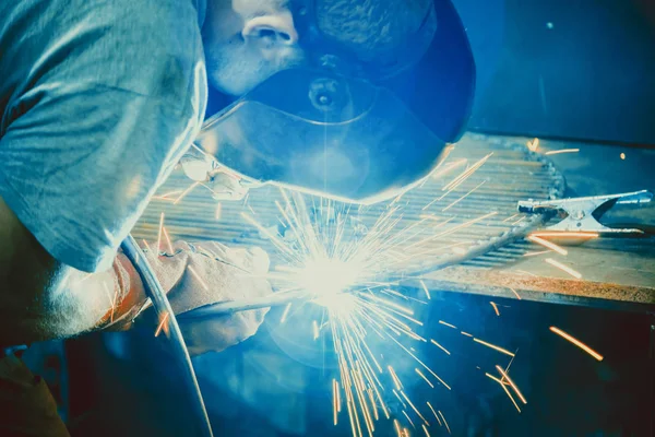 Welding Work. Erecting Technical Steel — Stock Photo, Image