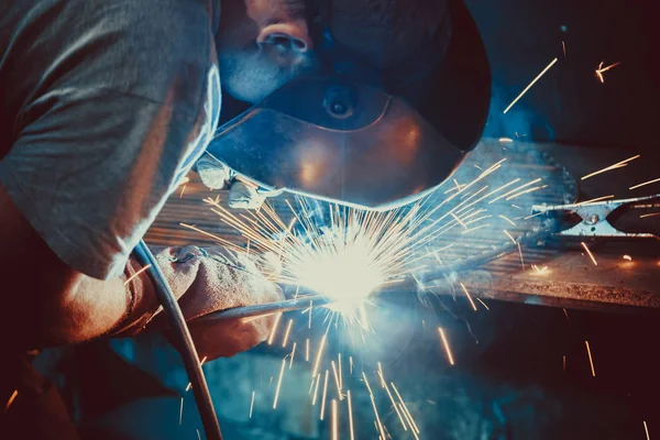 Welding Work. Erecting Technical Steel — Stock Photo, Image
