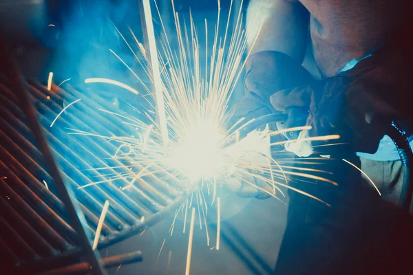 Welding Work. Erecting Technical Steel — Stock Photo, Image