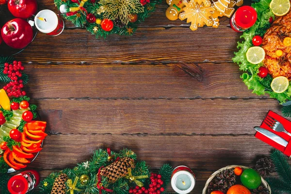 Boże Narodzenie tabela czas kolacji z mięs pieczonych — Zdjęcie stockowe