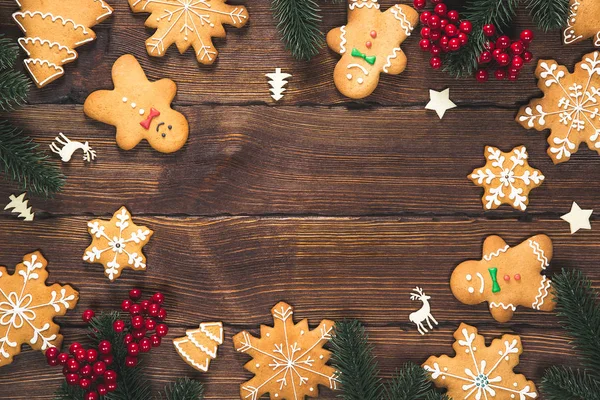 Fond Noël Avec Biscuits Faits Maison Pain Épice Décor Nouvel — Photo