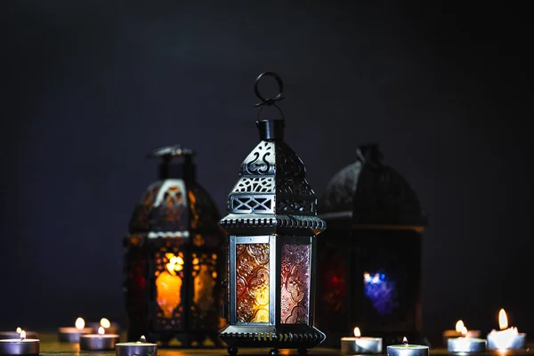 Muslim Feast Holy Month Ramadan Kareem Beautiful Background Shining Lanterns — Stock Photo, Image