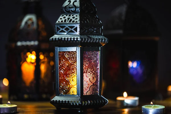 Muslim Feast Holy Month Ramadan Kareem Beautiful Background Shining Lanterns — Stock Photo, Image