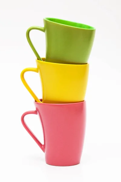 Three Color Mugs White Background — Stock Photo, Image