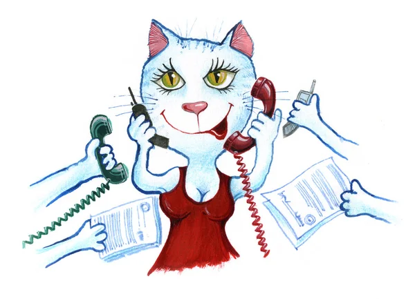 Cat businessman in the office telephone. — Stock Photo, Image