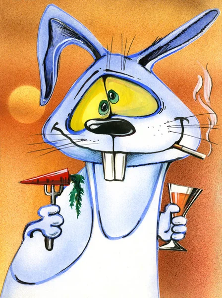 Cartoon easter drunken bunny — Stock Photo, Image