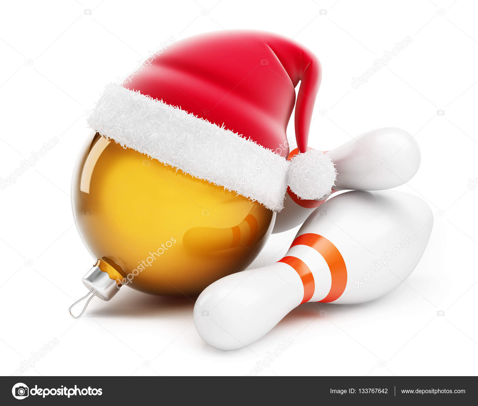 Christmas ball in santa hat Bowling santa hat on a white background Illustrations Stock Photo by ©3dfoto