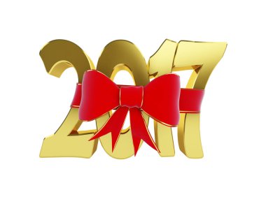 Yeni yıl 2017 hediye. Beyaz bir arka plan üzerinde 3D çizimler