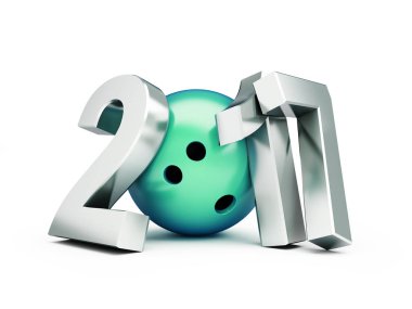 Bowling topu 2017 yeni yıl beyaz arka plan üzerinde. 3D çizimler
