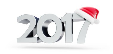mutlu yeni yıl 2017 santa şapka beyaz bir arka plan üzerinde 3d çizimler