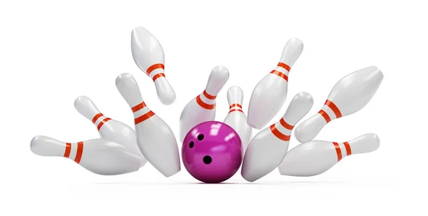 Bowling strike on white background. 3d Illustrations — Stock Photo, Image