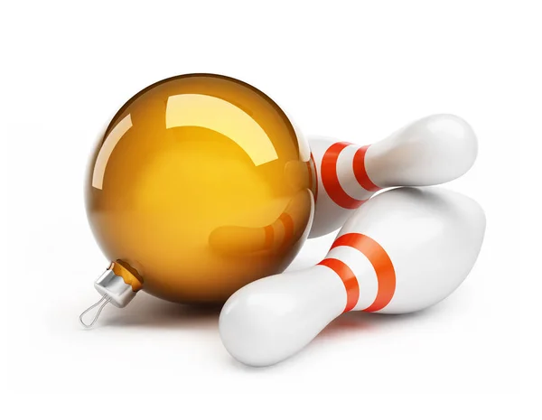 Bowling palla di Natale su sfondo bianco Illustrazioni 3d — Foto Stock