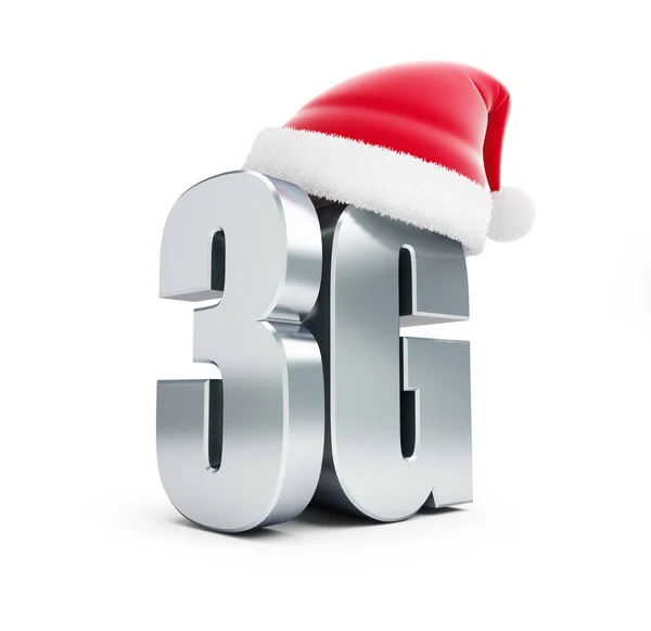 3g Zeichen Weihnachtsmann Hut, 3g zellulare High-Speed-Daten drahtlose Verbindung. 3D-Illustrationen auf weißem Hintergrund — Stockfoto