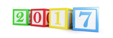 alfabe kutusu 2017 yılbaşı. Beyaz bir arka plan üzerinde 3D çizimler