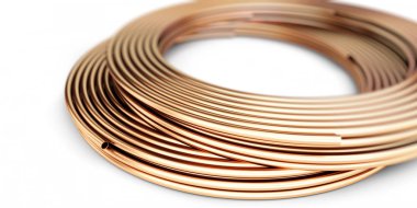 Bakır metal ürünler beyaz arka plan üzerinde borular. 3D çizimler