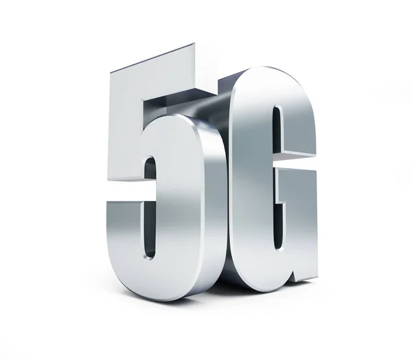 Segnale metallico 5G, connessione wireless dati ad alta velocità cellulare 5G. 3d Illustrazioni su sfondo bianco — Foto Stock
