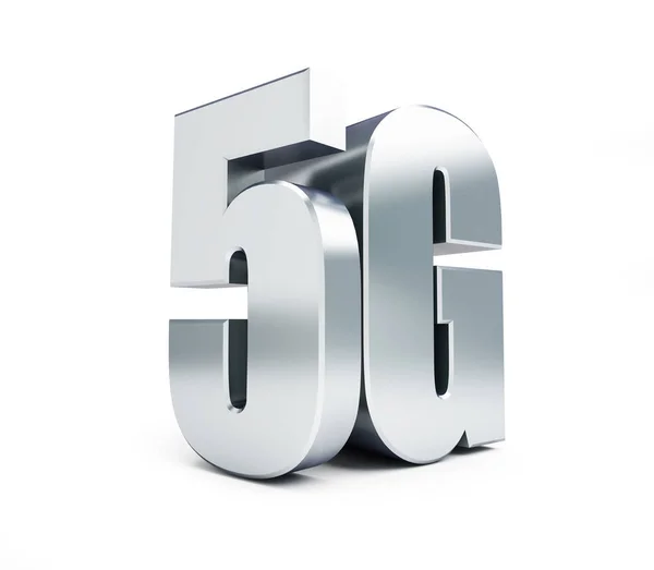 5g metal işareti, 5g hücresel yüksek hızlı veri kablosuz bağlantı. Beyaz arka plan üzerinde 3D çizimler — Stok fotoğraf