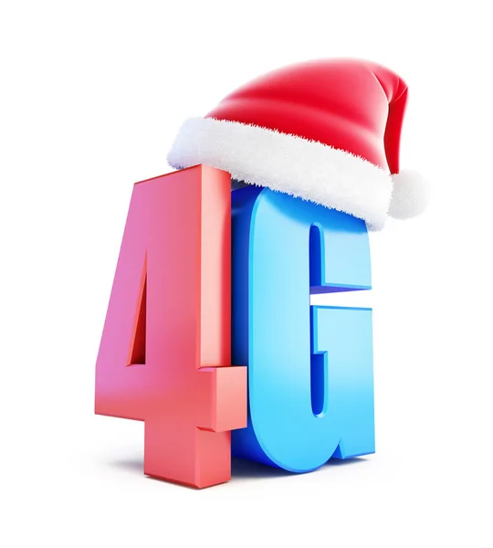 4g Zeichen Weihnachtsmann Hut, 4g zellulare High-Speed-Daten drahtlose Verbindung. 3D-Illustrationen auf weißem Hintergrund — Stockfoto