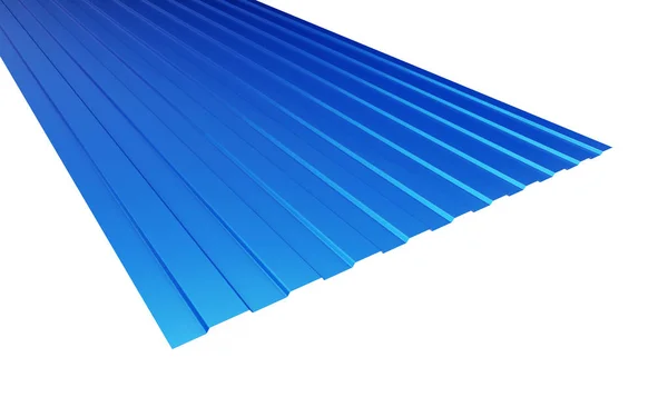 白い背景の青い屋根金属板。3 d イラスト — ストック写真
