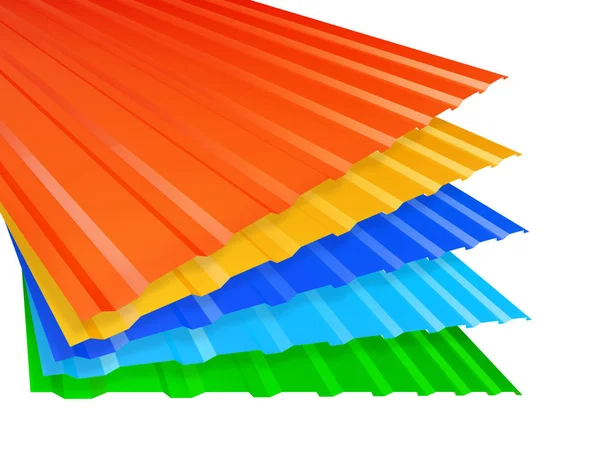 Kolorowe tektury falistej blachy na białym tle. ilustracje 3D — Zdjęcie stockowe