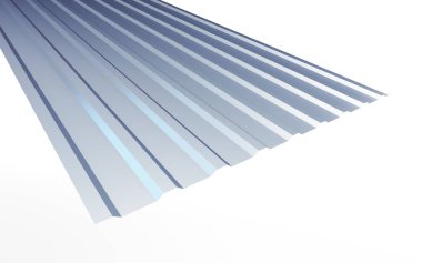 beyaz zemin üzerine oluklu metal levha. 3D çizimler