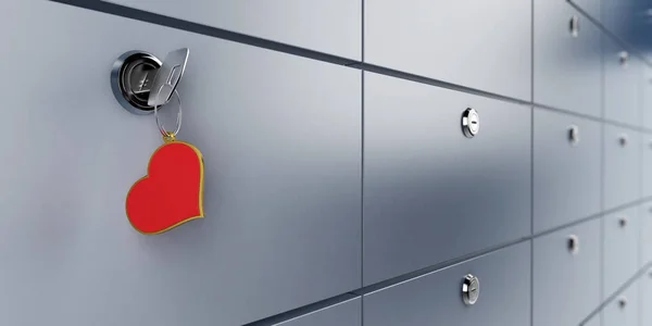 Безопасный банк и ключевой символ человек 3d иллюстрации Депозит любовь — стоковое фото