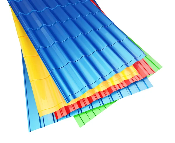 Цветная металлическая крыша плитки на белом фоне 3D иллюстрация — стоковое фото