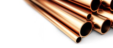 Farklı çapta bakır borular. Beyaz Arka plan 'da izole edilmiş. 3B illüstrasyon