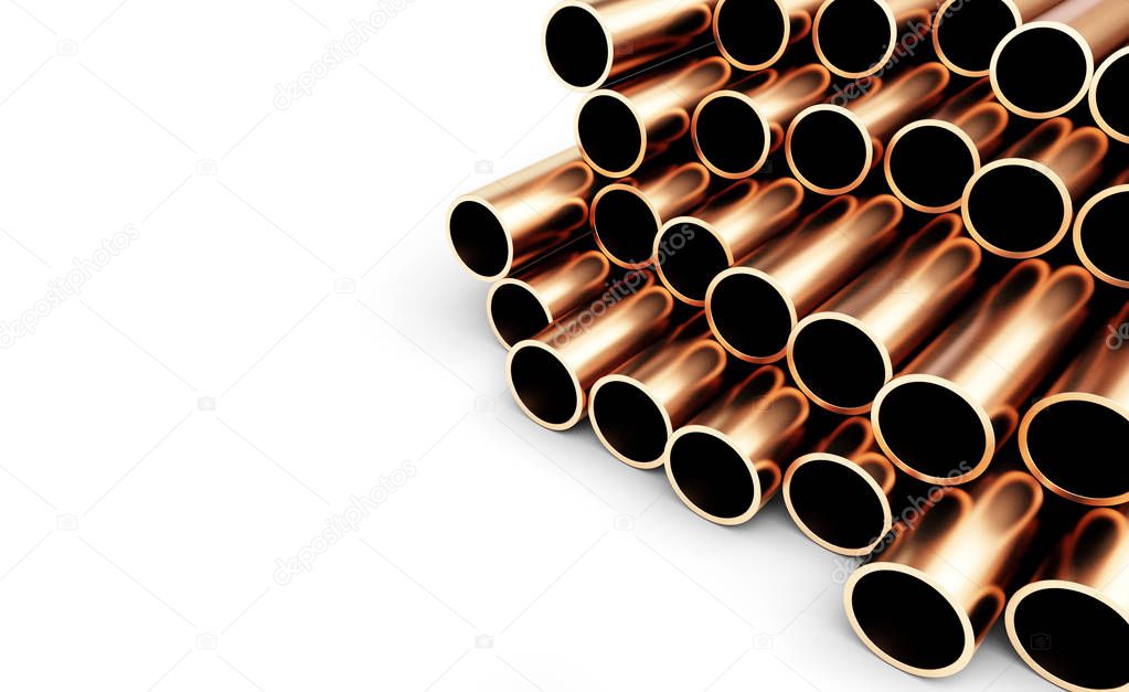 Set of Copper Pipes. Isolated on White Background. 3D illustration