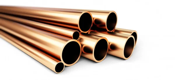 Set of copper pipes of different diameter . Isolated on White Background. 3D illustration — Stock Photo, Image