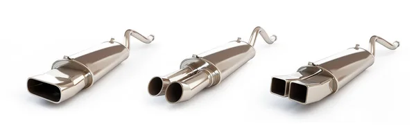 Exhaust silencer automobile muffler set. 3d Illustrations on a white background — Stock Photo, Image