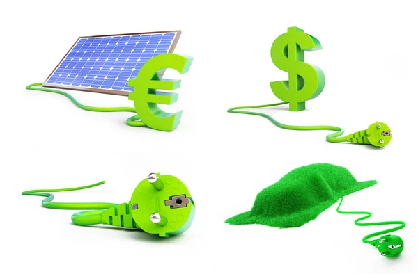 Conjunto de energia solar verde ilustração 3D em um fundo branco — Fotografia de Stock