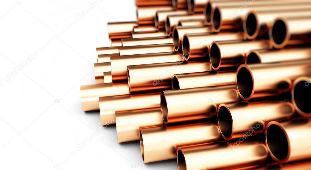 copper pipes. Isolated on White Background. 3D illustration