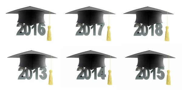 Testo con cappello graduato incastonato su sfondo bianco illustrazione 3D — Foto Stock