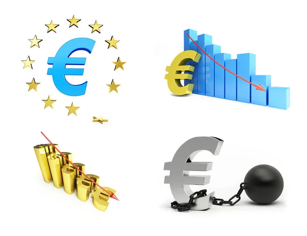 Europese Unie euro crisis ingesteld op witte achtergrond. 3D-illustraties — Stockfoto