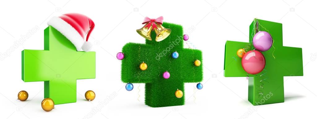 Medical cross the new year set on a white background 3D illustration