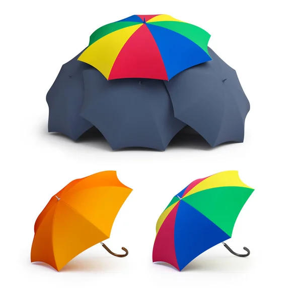 Guarda-chuva definido em um fundo branco ilustração 3D — Fotografia de Stock