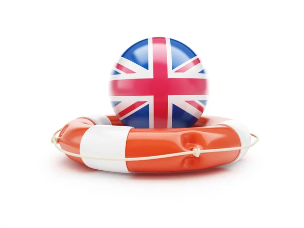 Lifebuoy Help Drapeau de l'Angleterre sur fond blanc Illustration 3D — Photo