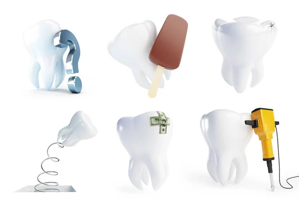 Tanden instellen op een witte achtergrond 3d illustratie — Stockfoto