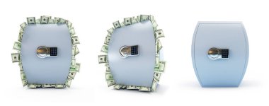 Beyaz arka plan 3d çizim üzerinde dolar güvenli tam